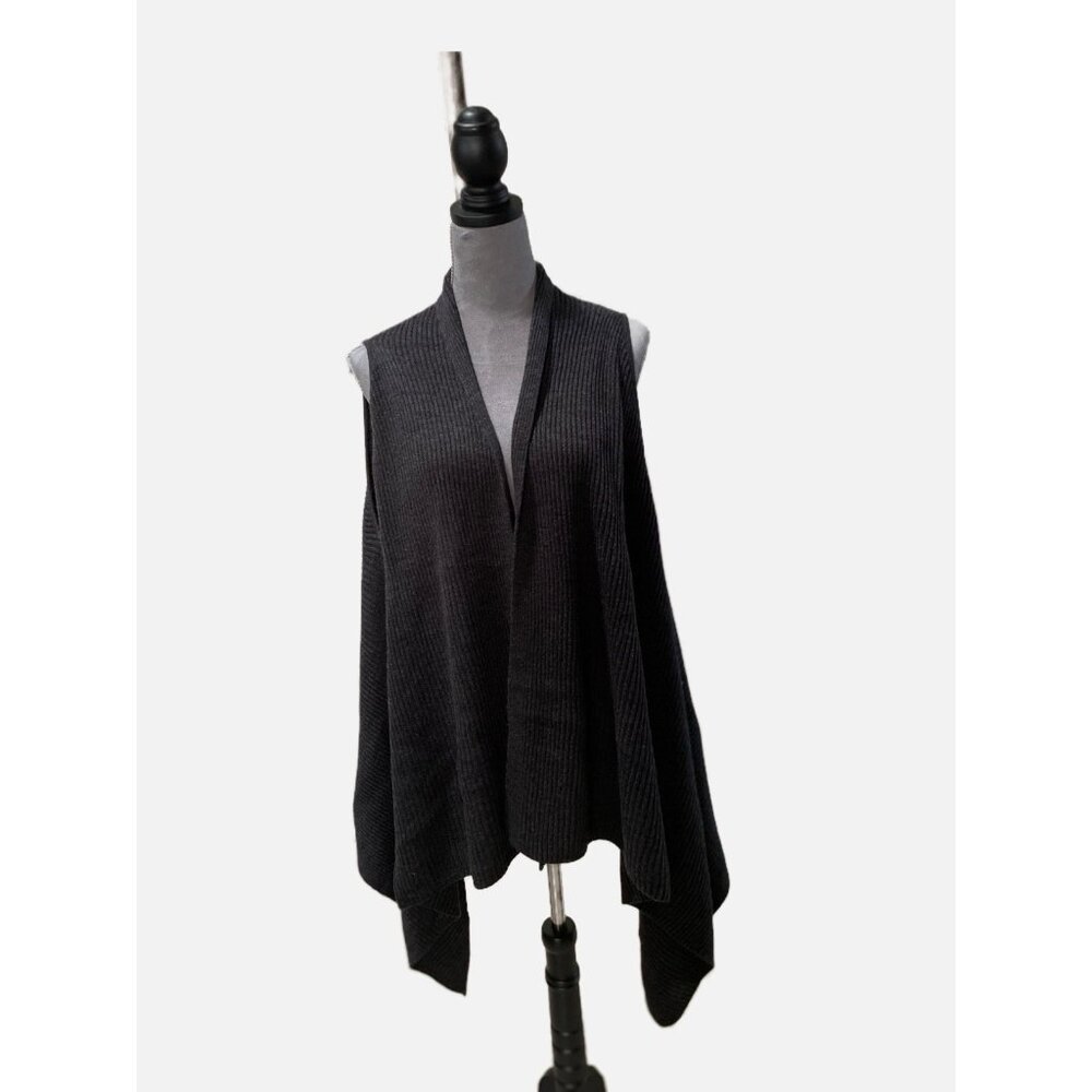 Vintage Loft Women Sleeveless Grey Open Front Shark Hem Cardigan One Size.